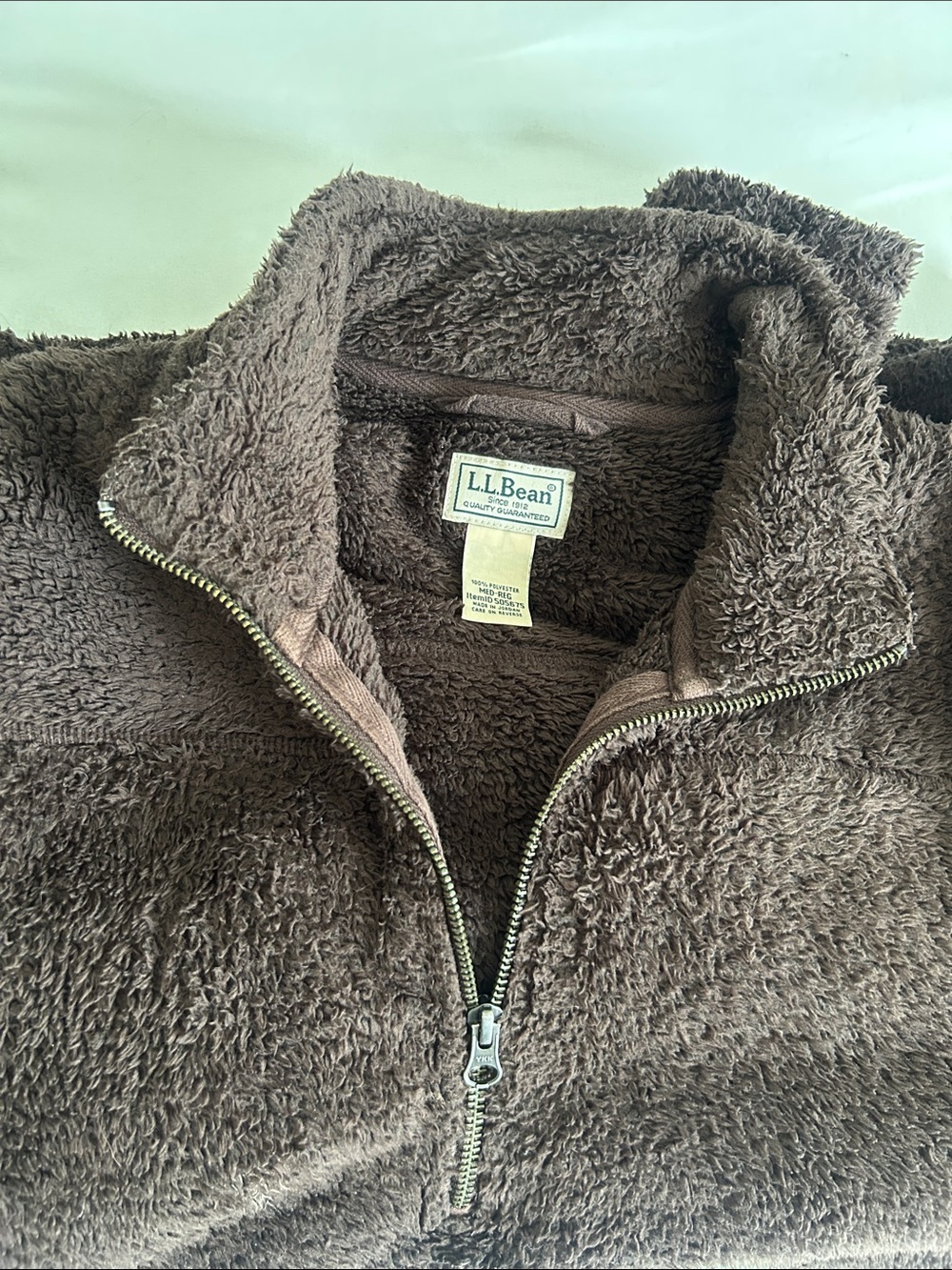 L.L.Bean Chocolate Brown Sherpa Quarter-Zip Pullover